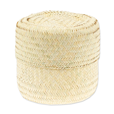Decorative Palm Fiber Basket with Lid Hand-Woven in Mexico