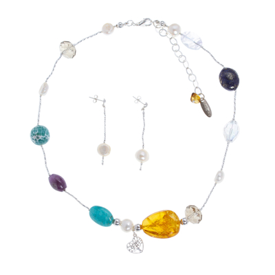 Multi-Gemstone Jewelry Set Crafted from Sterling Silver