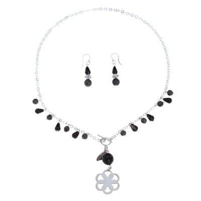 Necklace and Earring Set with Agate and Smoky Quartz Gems
