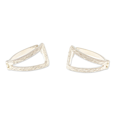 Modern Sterling Silver Hoop Earrings with Textured Accents