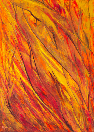 Acrylic & Natural Dyes on Paper Abstract Painting of A Fire