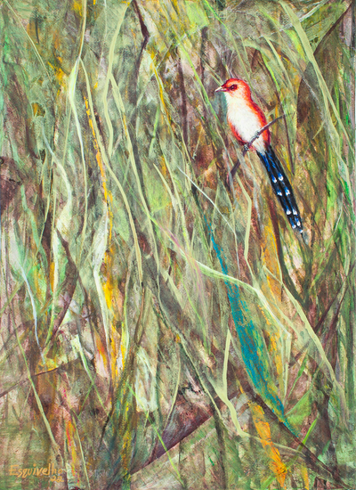 Acrylic & Natural Dyes on Paper Painting of A Bird in Nature