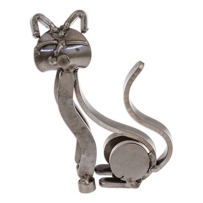 Eco-Friedly Cat-Themed Upcycled Metal Sculpture from Mexico