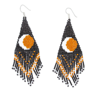 Handcrafted Beaded Waterfall Earrings with Eclipse Motif