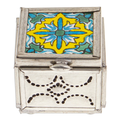 Handcrafted Talavera-Themed Tin and Ceramic Jewelry Box