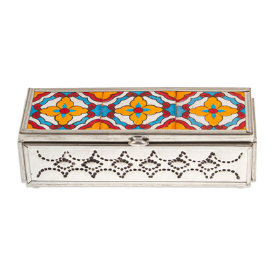 Repousse Talavera Tin and Ceramic Jewelry Box with Mirror