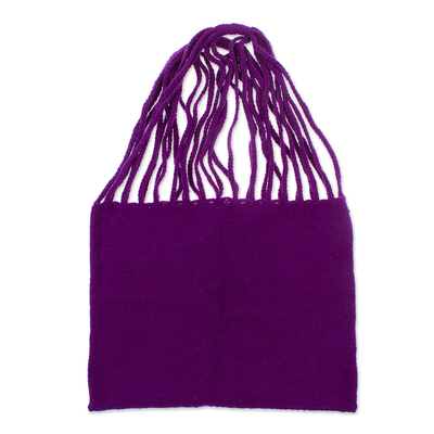 Handloomed Solid Blue-Violet Wool Tote Bag from Mexico