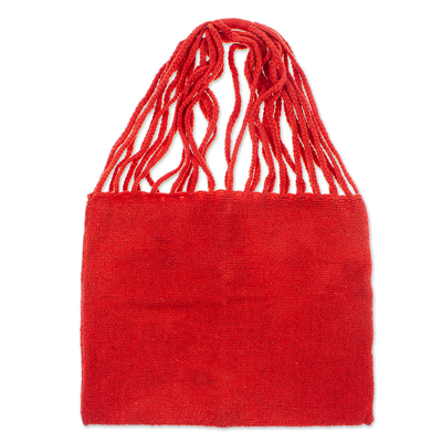 Handloomed Solid Candy Apple Wool Tote Bag from Mexico