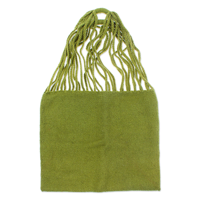 Handloomed Solid Olive Wool Tote Bag from Mexico