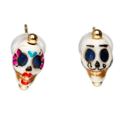 Handmade Day of The Dead 14k Gold-Accented Stud Earrings