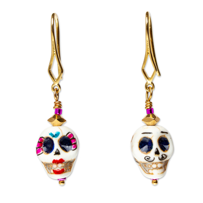 Handmade Day of The Dead 14k Gold-Accented Dangle Earrings