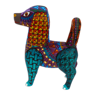 Colorful Wood Alebrije Dog Figurine Hand-Painted in Mexico