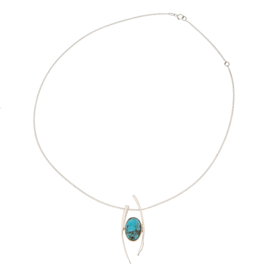 Sterling Silver Choker Pendant Necklace with Recon Turquoise