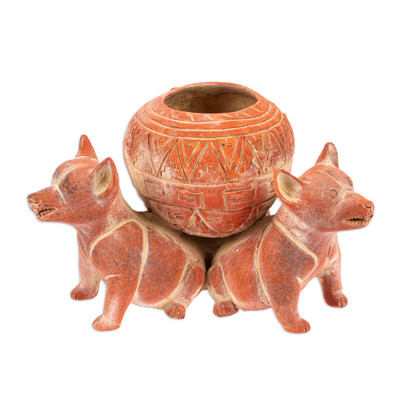 Handmade Ceramic Figurine of Two Mexican Pre-Hispanic Dogs
