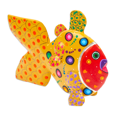 Hand-Painted Honey and Red Copal Wood Alebrije Fish Figurine