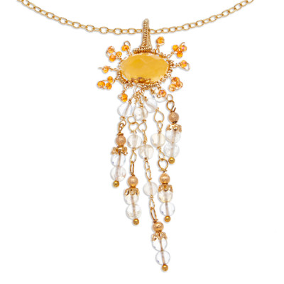 Gold-Accented Citrine and Cubic Zirconia Pendant Necklace
