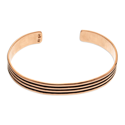 Copper Cuff Bracelet with Stripes Made in Mexico