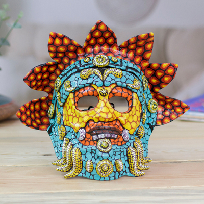 Lacquered Hand-Painted Papier Mache Mexican Serpent God Mask