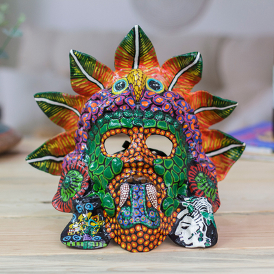 Mexican God of Fire Lacquered Hand-Painted Papier Mache Mask