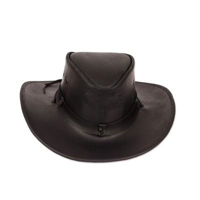 Handcrafted 100% Leather Hat in a Black Base Hue