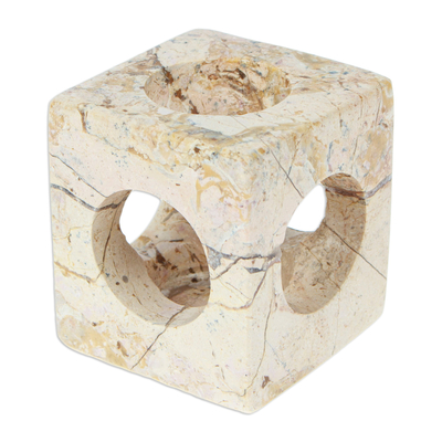 Modern Cube-Shaped Natural Onyx Tealight Candleholder