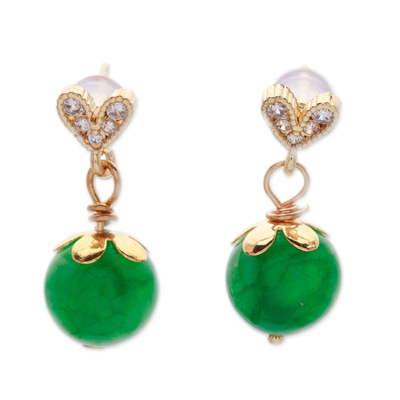 14k Gold-Plated Dangle Earrings with Green Agate Beads