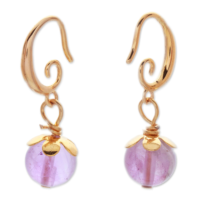 14k Gold-Plated Dangle Earrings with Amethyst Beads