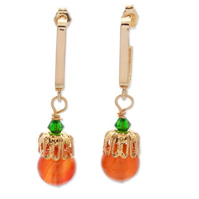 Gold-Plated Carnelian and Swarovski Crystal Dangle Earrings