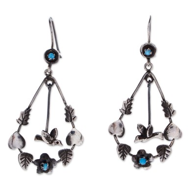 Drop-Shaped Blue Sterling Silver Dangle Earrings from Mexico