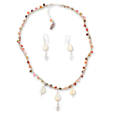 Hummingbird-Themed Agate and Citrine Jewelry Set