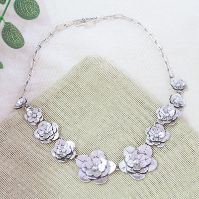 High-Polished Floral Sterling Silver Statement Necklace