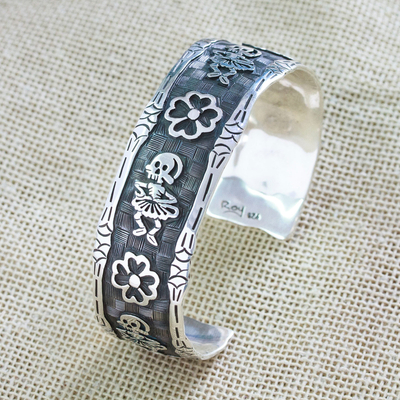 Day of the Dead-Themed Sterling Silver Cuff Bracelet