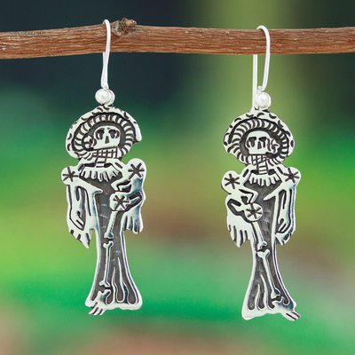 Taxco Silver Mexico Day of the Dead Catrina Dangle Earrings