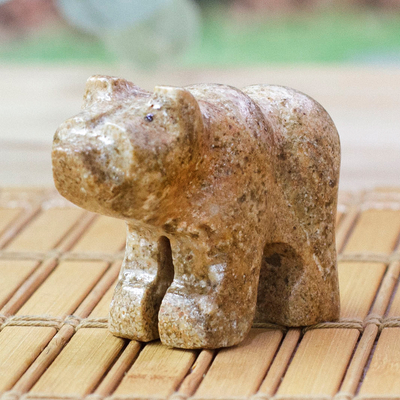 Hand-Carved Natural Brown Bear-Shaped Onyx Figurine