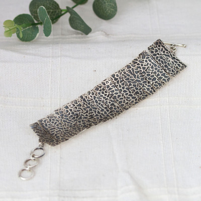 Animal Print Patterned Sterling Silver Link Bracelet
