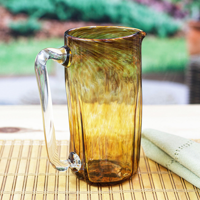 Hand Blown Eco-Friendly Recycled Glass Pitcher in Amber