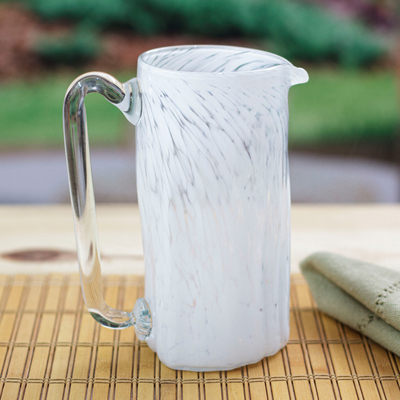 Hand Blown Eco-Friendly Recycled Glass Pitcher in White