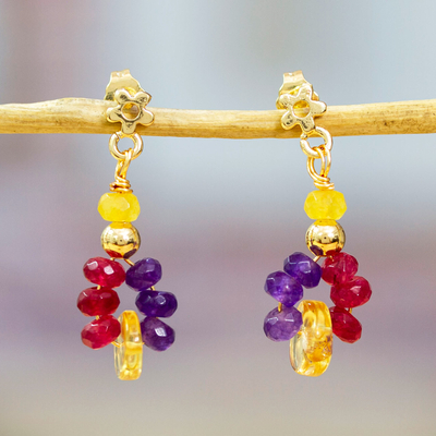 14k Gold-Plated Agate and Citrine Dangle Cluster Earrings