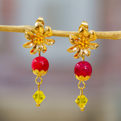 14k Gold-Plated Agate and Swarovski Crystal Dangle Earrings