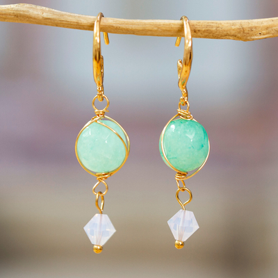 14k Gold-Plated Green Agate Dangle Earrings from Mexico