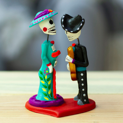 Hand-Painted Music-Themed Romantic Day of The Dead Sculpture