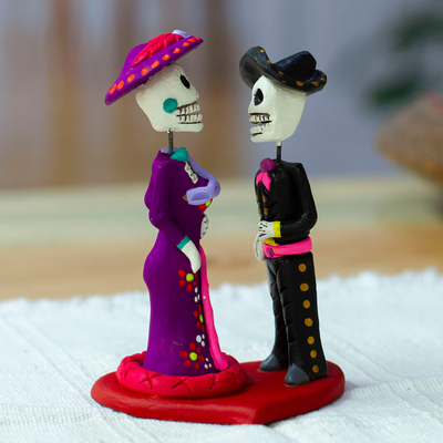 Hand-Painted Romantic Ceramic Day of The Dead Sculpture
