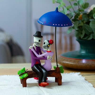 Hand-Painted Romantic Day of the Dead Couple Sculpture