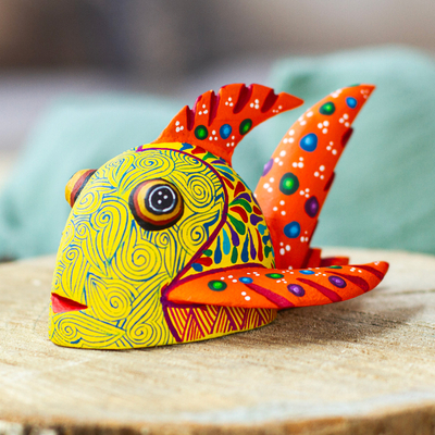 Mexican Hand-Painted Yellow Fish Wood Alebrije Figurine