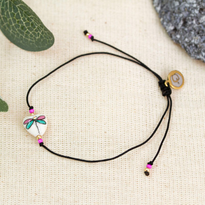 Painted Howlite Dragonfly Pendant Bracelet with Crystal Bead