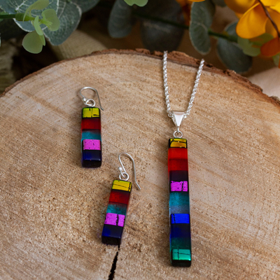 Colorful Dichroic Art Glass Jewelry Set Made in Mexico