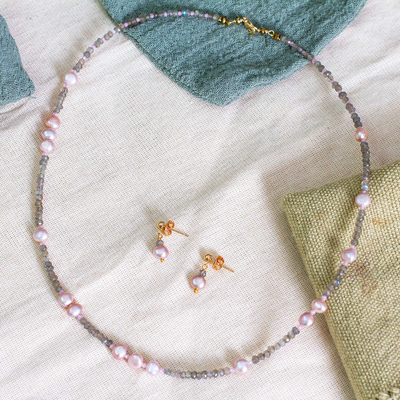 Labradorite, Cubic Zirconia and Pink Pearl Jewelry Set