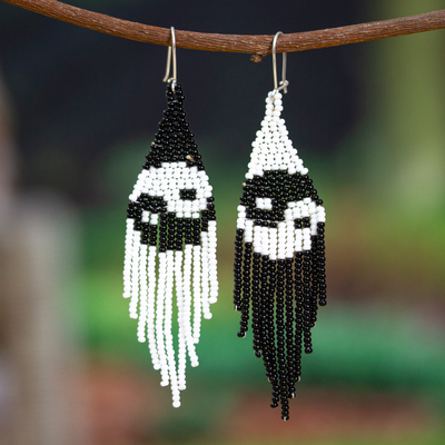 Yin and Yang-Themed Glass Beaded Waterfall Earrings