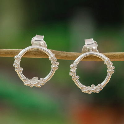 Nature-Themed Sterling Silver Round Button Earrings