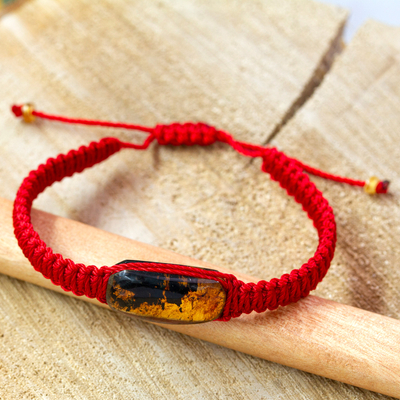 Handcrafted Natural Amber Pendant Bracelet in Red